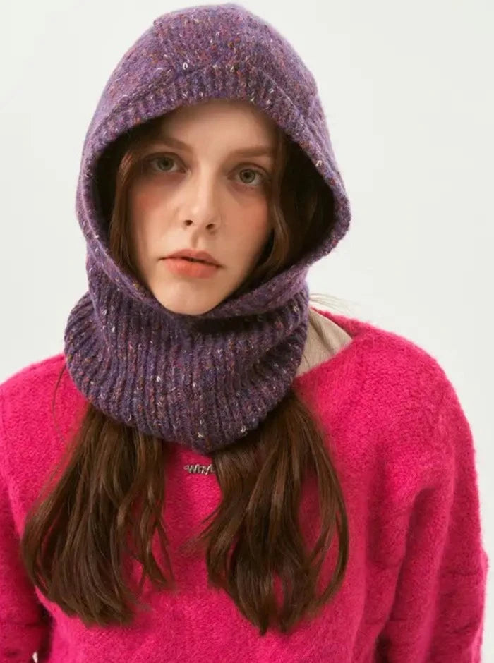 Purple Knitted Balaclava Beanie Warm Pull Over Winter Hat