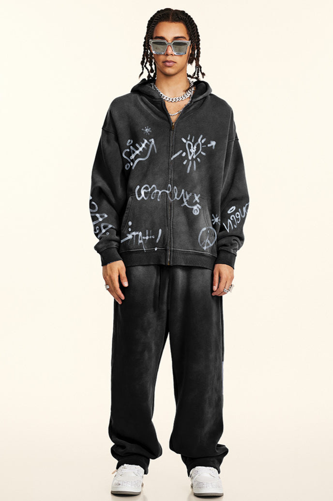 Men's Urban Style Graffiti Art Zip Hoodie