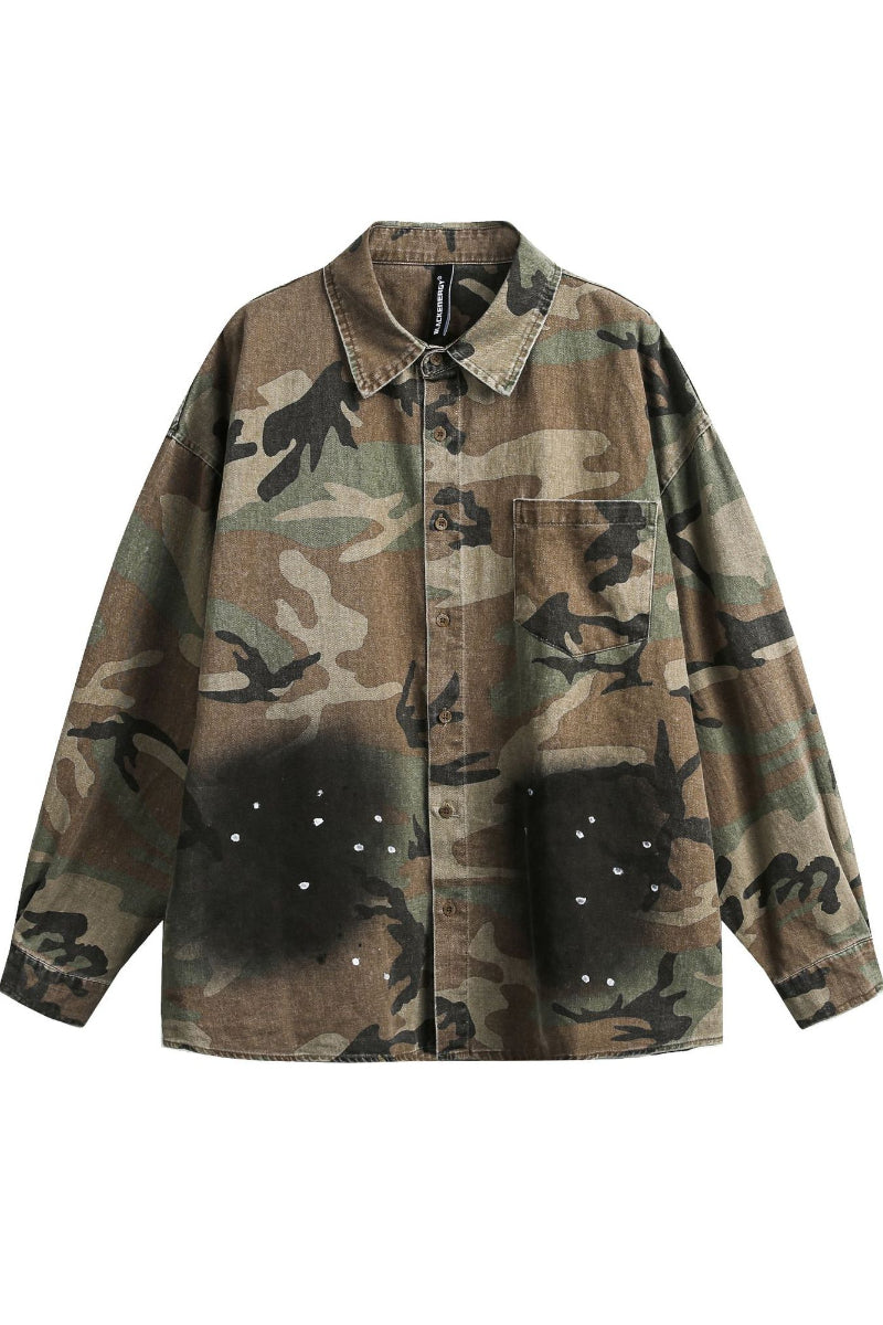 Men's Casual Camouflage Distressed Details