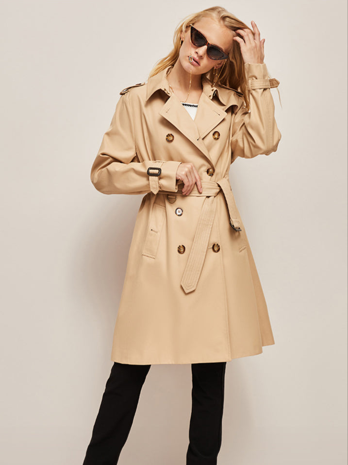 Trenchcoat Damen Lang Klassisch – Eleganter Übergangsmantel Mit Gürtel