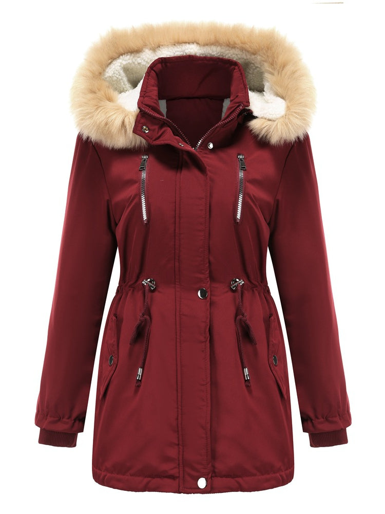 Warme Damen Winterjacke Mit Fellkapuze – Gefütterte Parka Jacke Mit Taillenzug