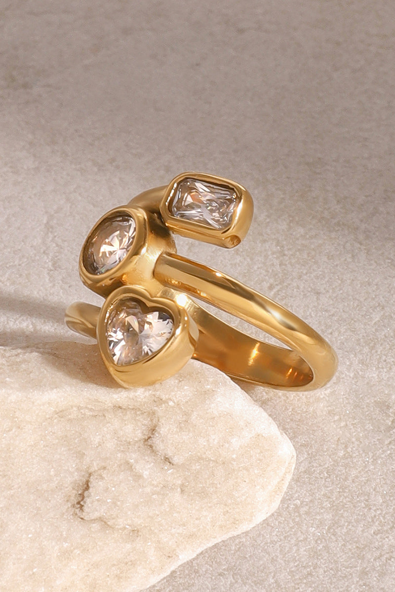 Women's Gold Ring Set with Geometric Crystal Accents