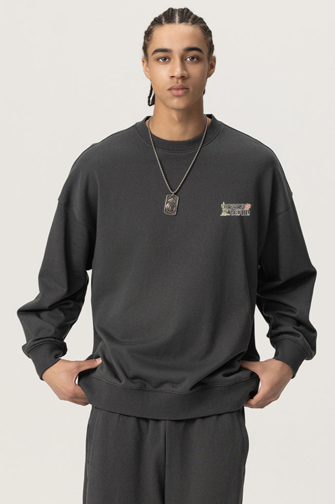 Men's Casual Crew Neck Sweatshirt with Subtle Graphic Detail