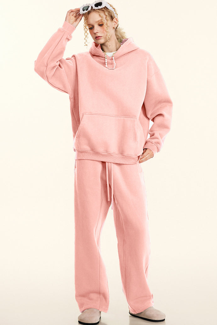 Solid Color Casual Thickened Hooded Sweatshirt and Sweatpants Set