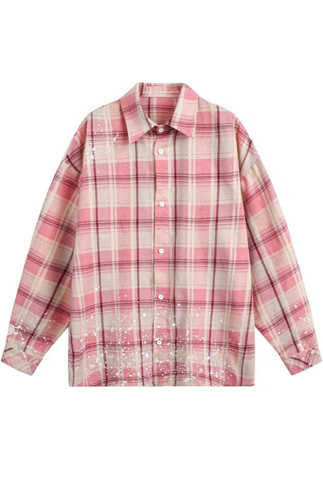 Men's Casual Oversized Plaid Shirt in Pink