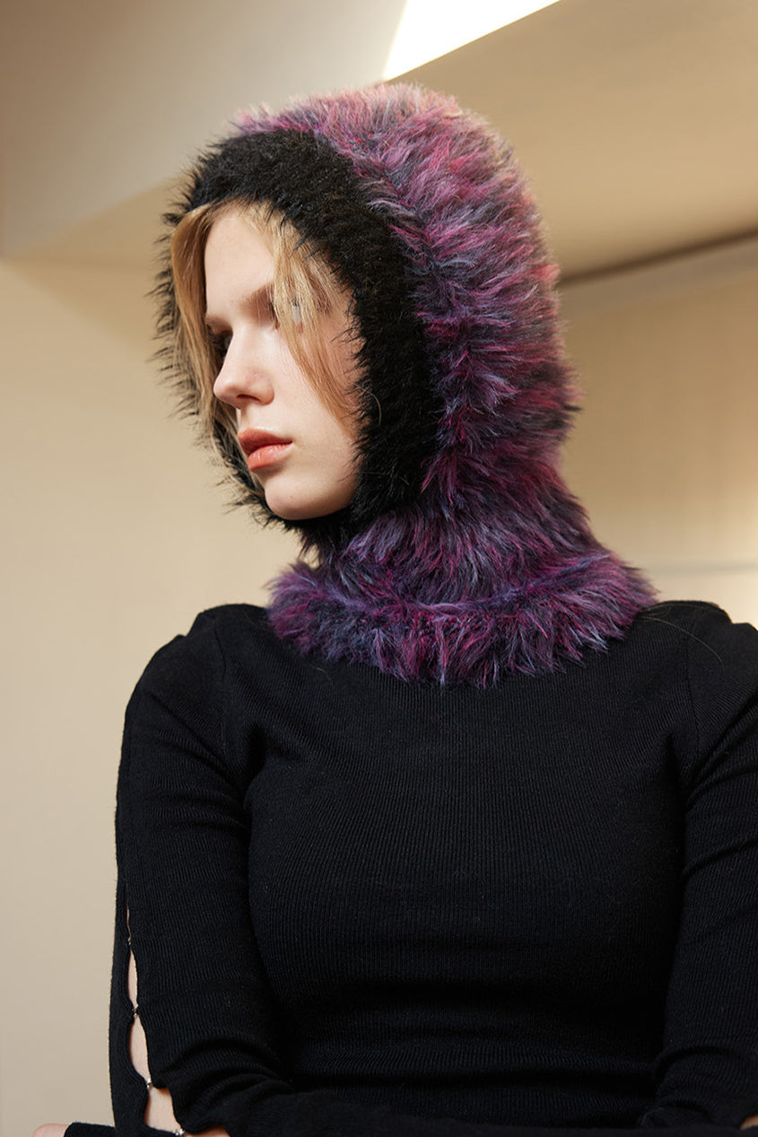 Damen Flauschige Kapuzenmaske – Auffälliges und Warmes Winteraccessoire