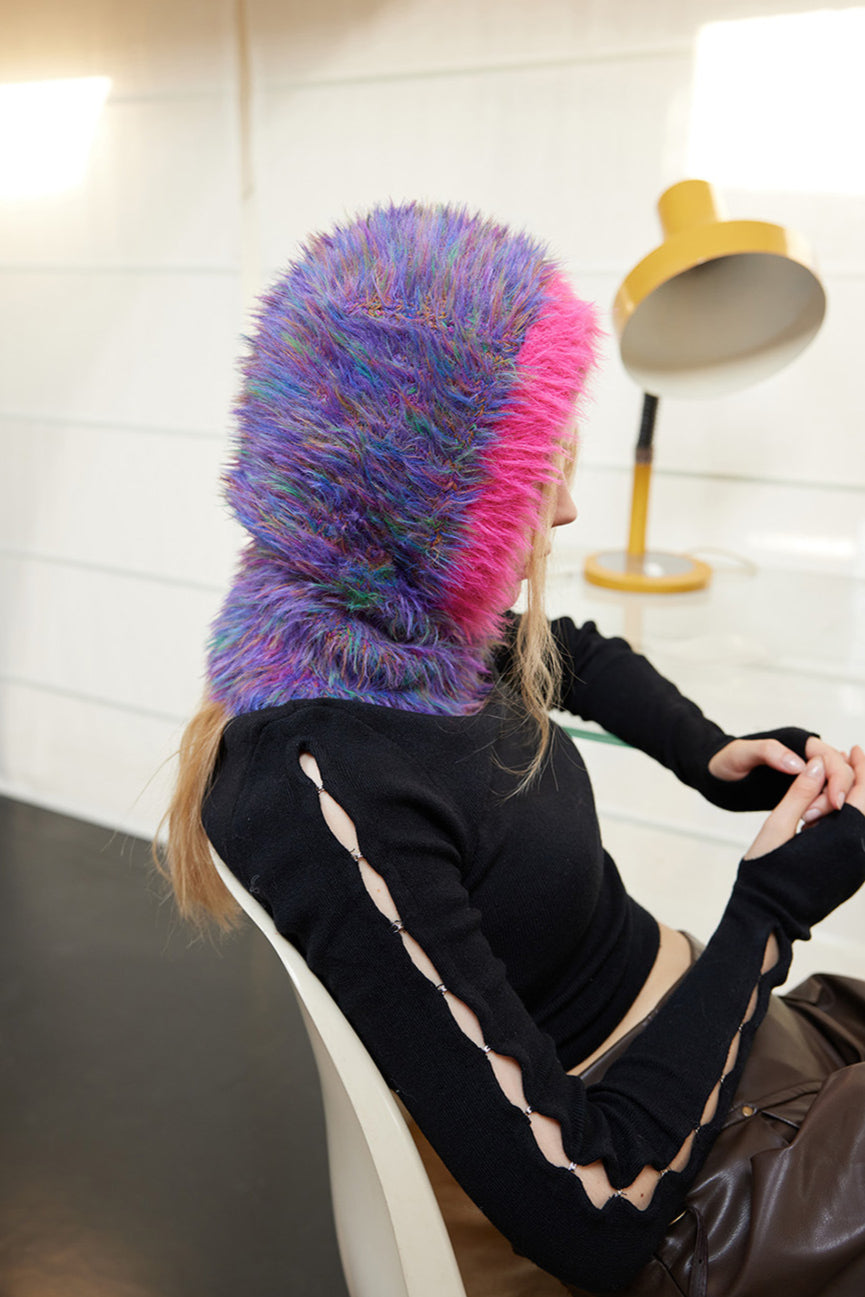 Damen Flauschige Kapuzenmaske – Auffälliges und Warmes Winteraccessoire