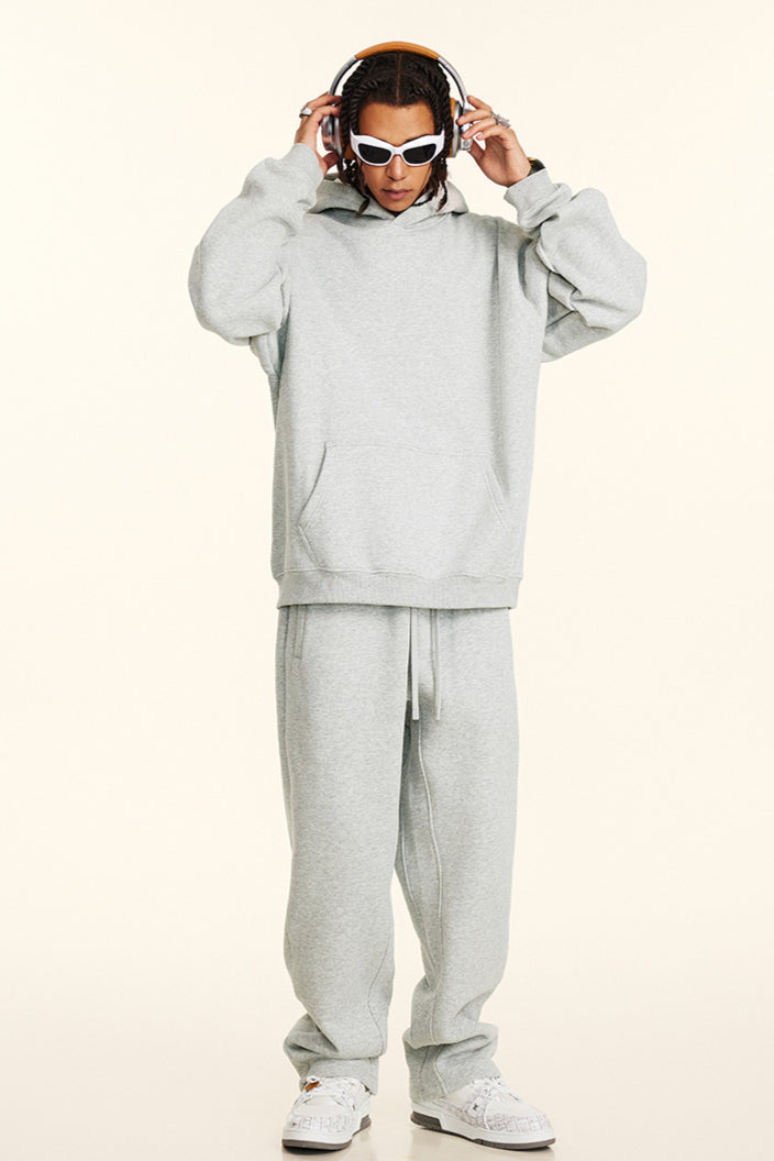 Solid Color Relaxed Casual Thickened Cozy Hoodie and Sweatpants Set