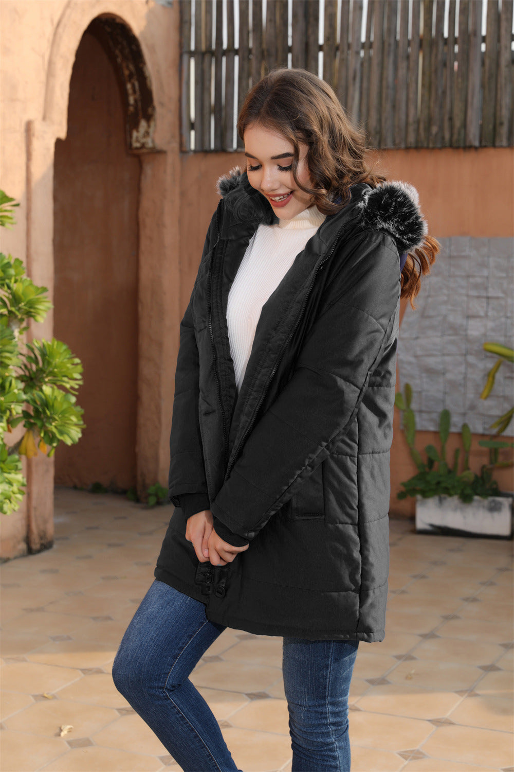 Faux Fur Hood Winter Parka