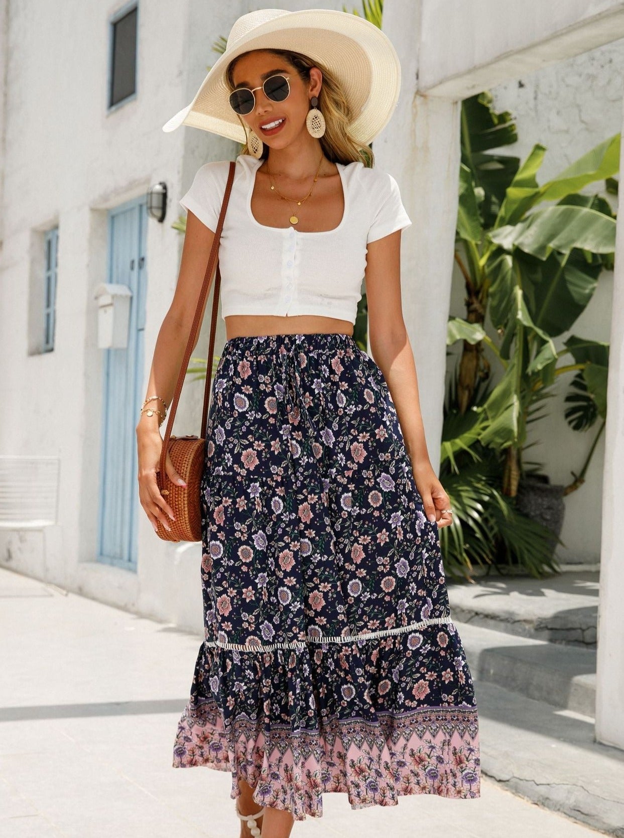 Long Lace Splicing Bohemian Style Skirt