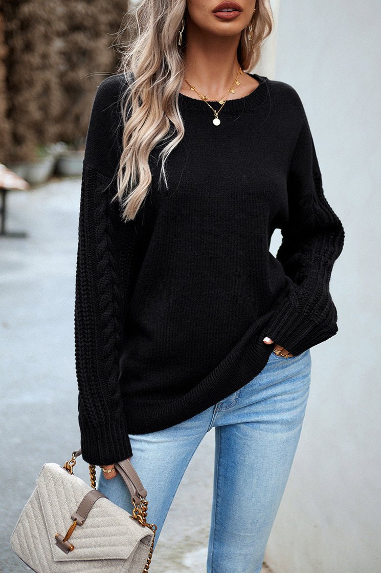 Black Round Neck Long Sleeve Sweater