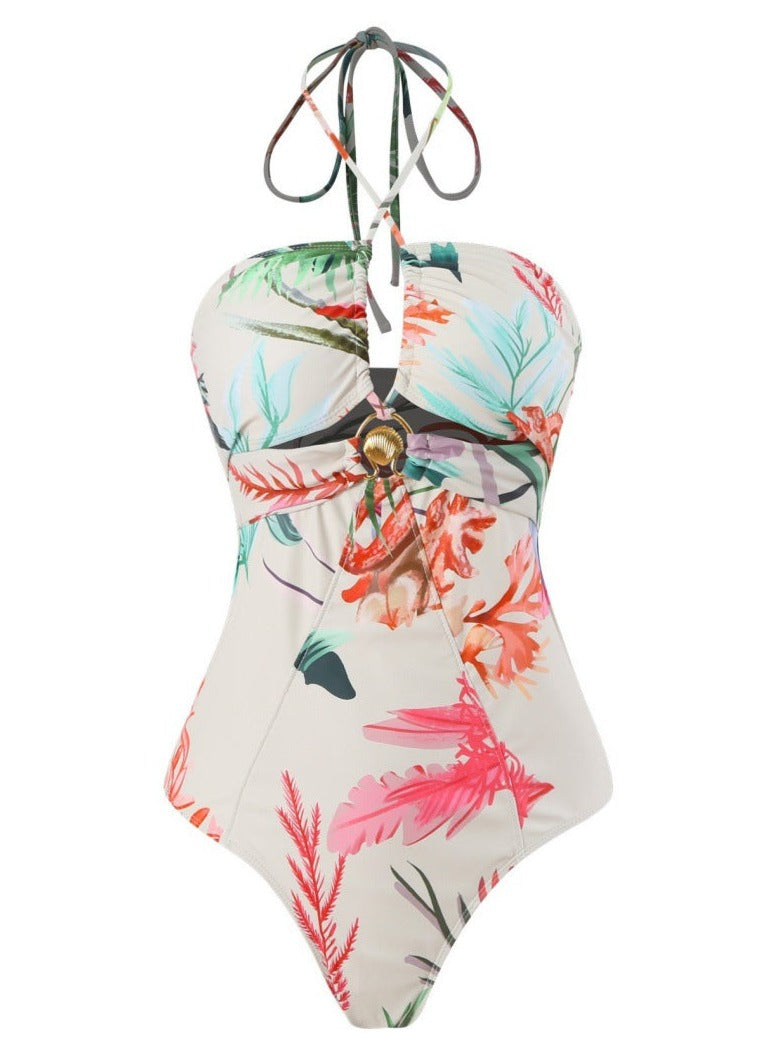 Costume da bagno e gonna da donna in due pezzi con stampa tropicale 