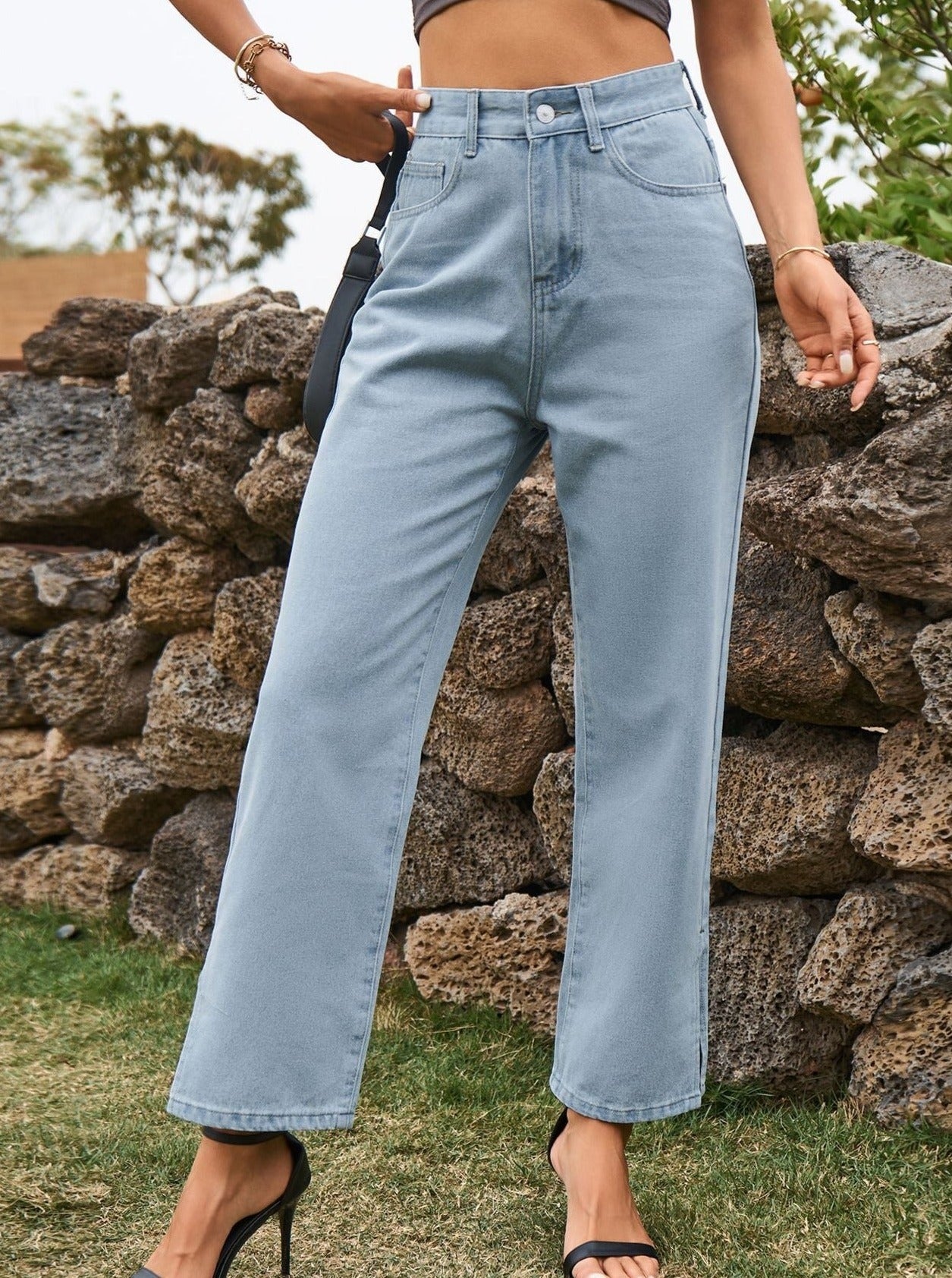 Pantaloni di jeans casual a vita alta 