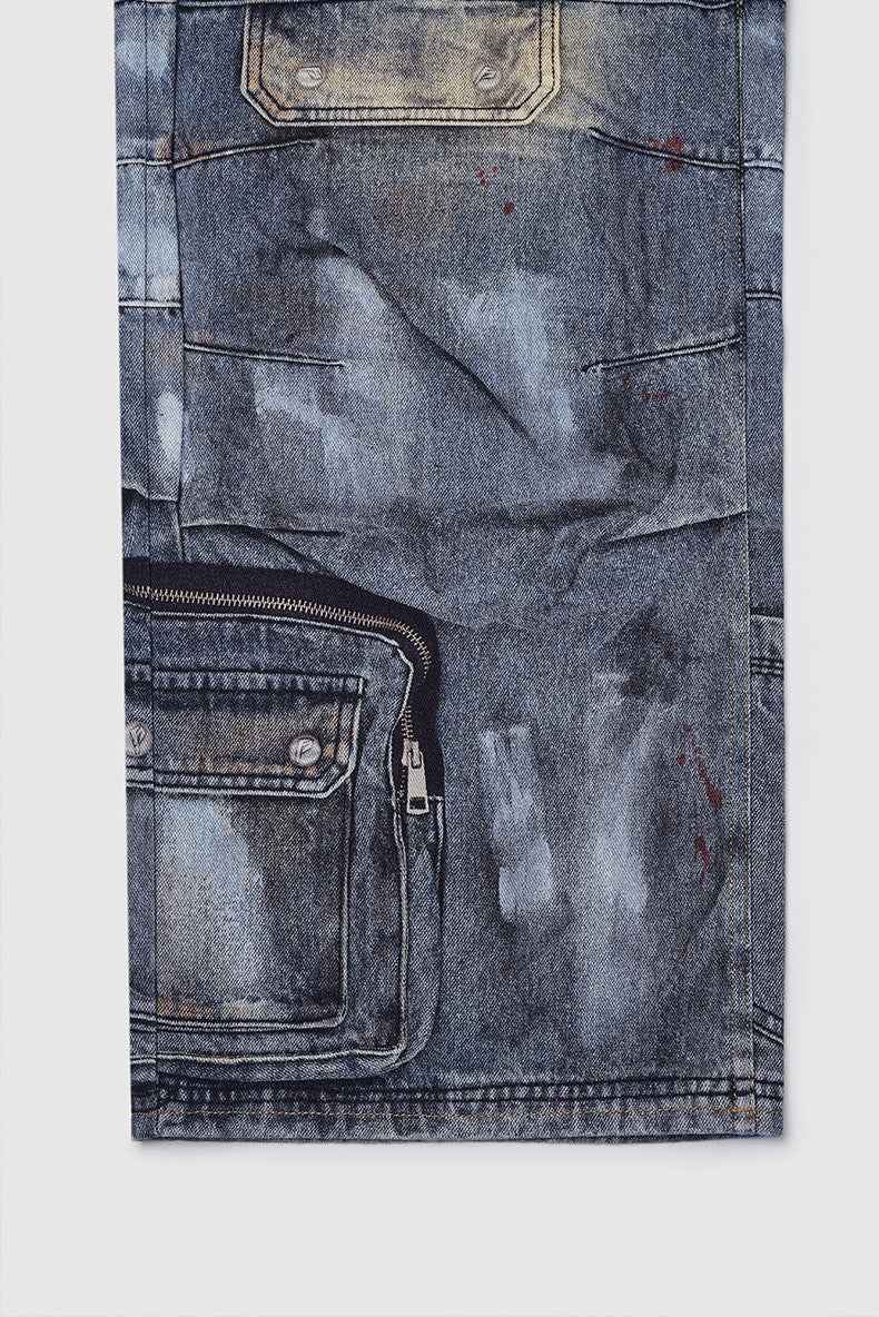 Pantaloni in denim a gamba larga ispirati al cargo