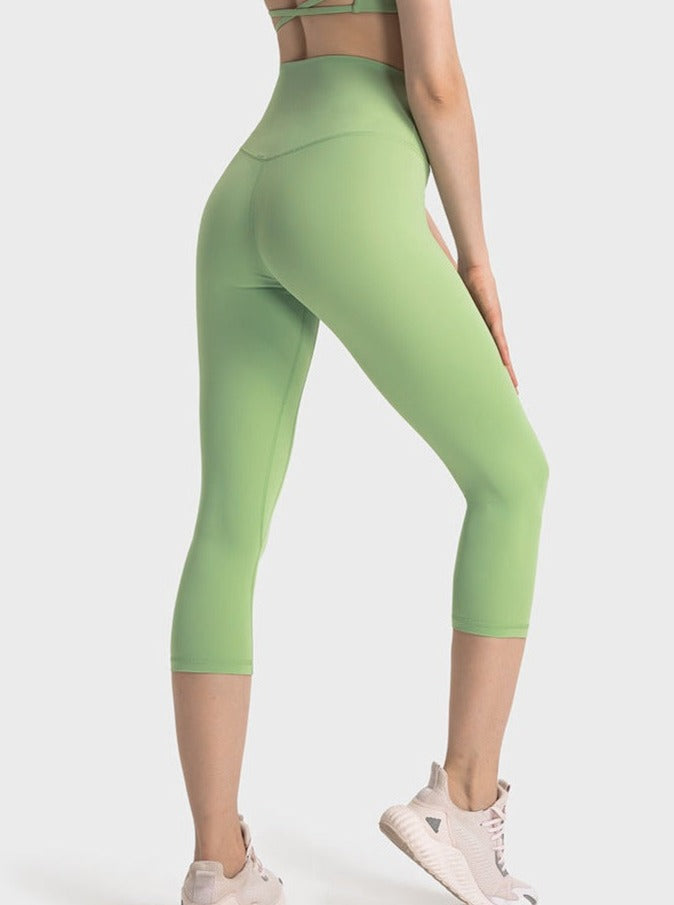 Pantaloni da yoga per esercizi a vita alta elasticizzati verde mela 