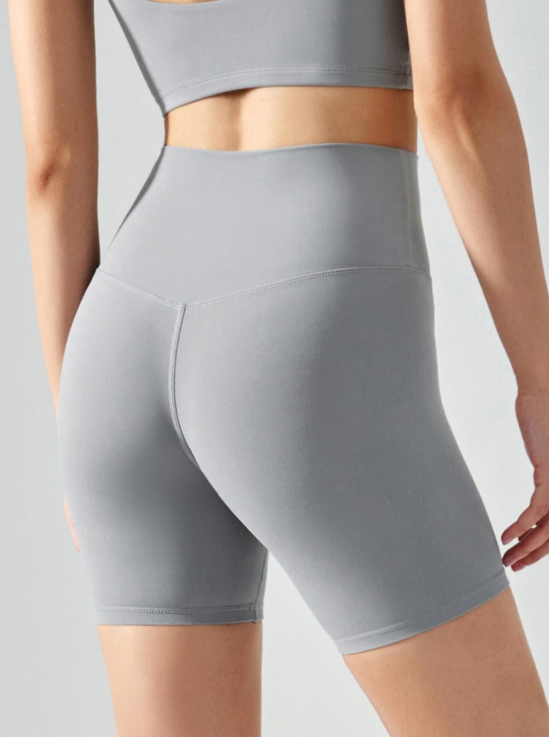 Pantaloncini fitness senza cuciture elastici a vita alta da yoga grigi 