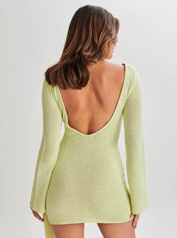 Long Sleeve Backless Knitted Mini Dress