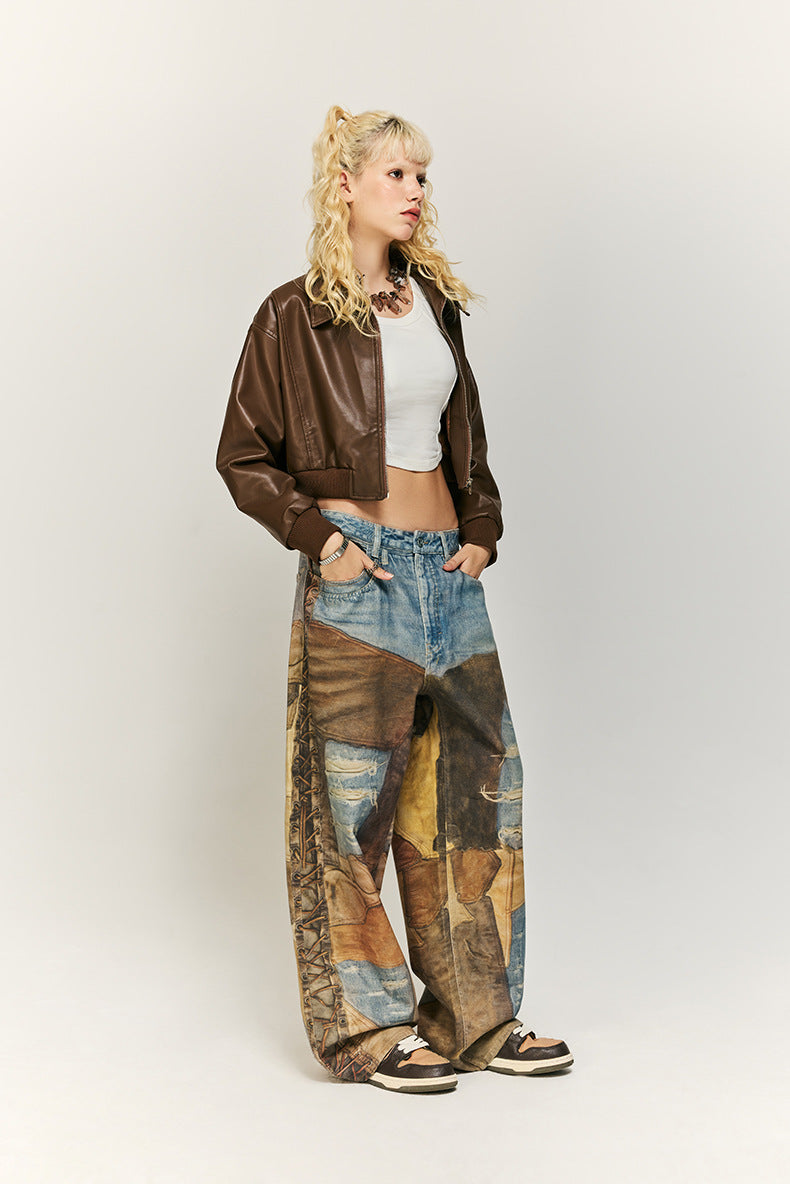 Stylish Patchwork Wide-Leg Jeans