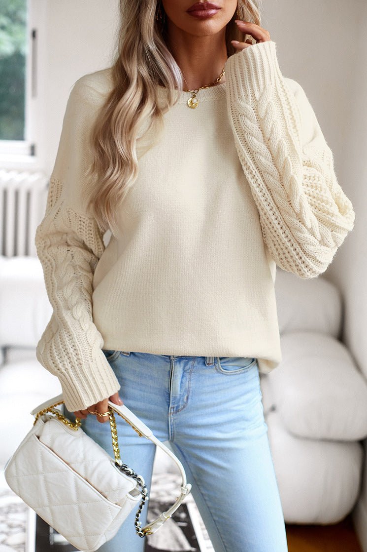 Maglione beige a maniche lunghe con scollo rotondo 