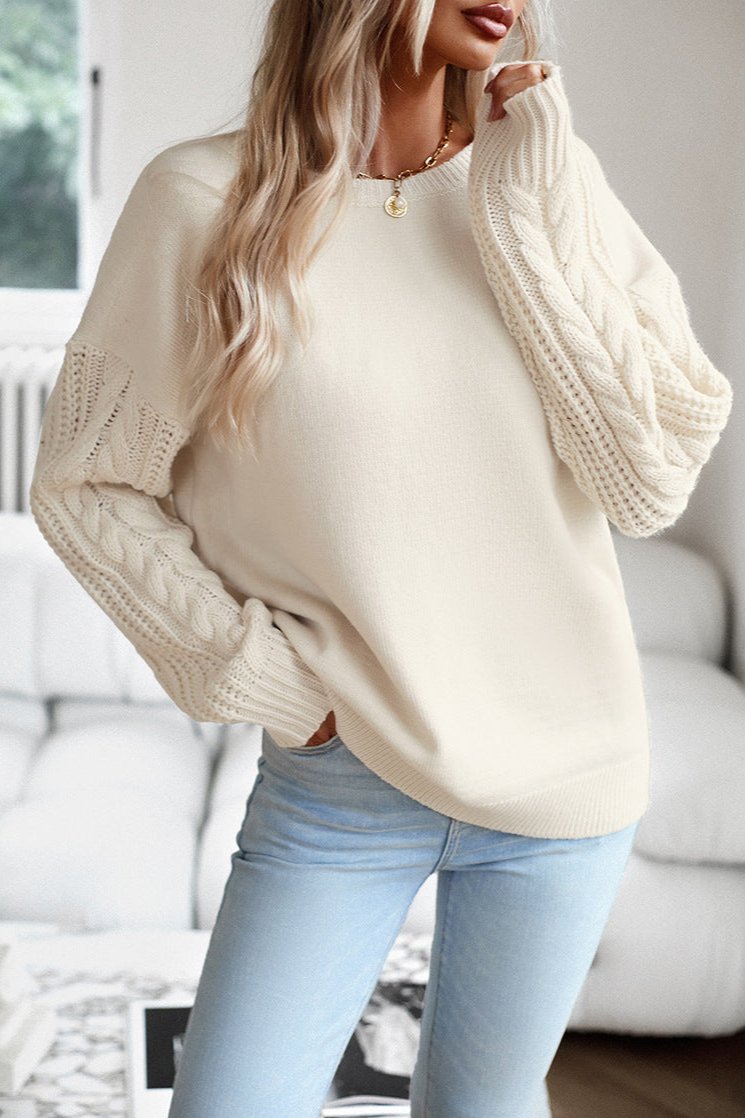 Maglione beige a maniche lunghe con scollo rotondo 