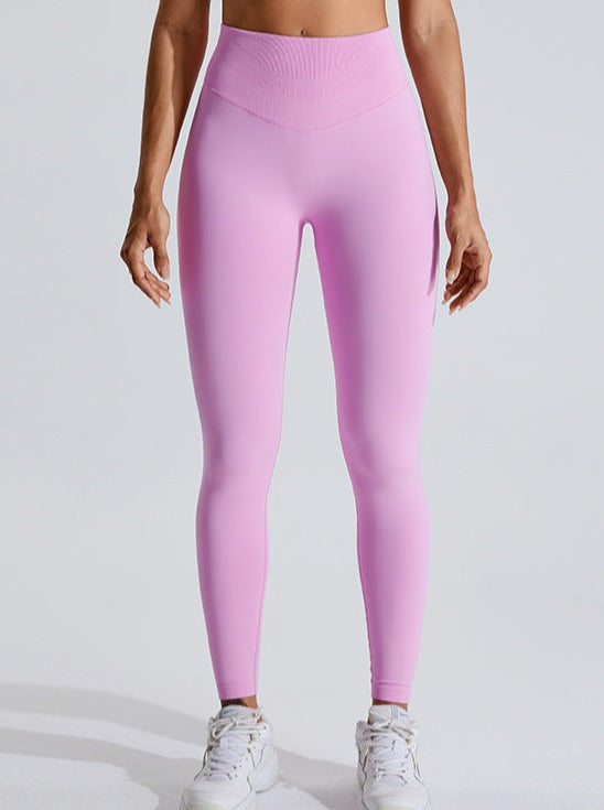 Pantaloni sportivi rosa per il sollevamento della pancia a vita alta 