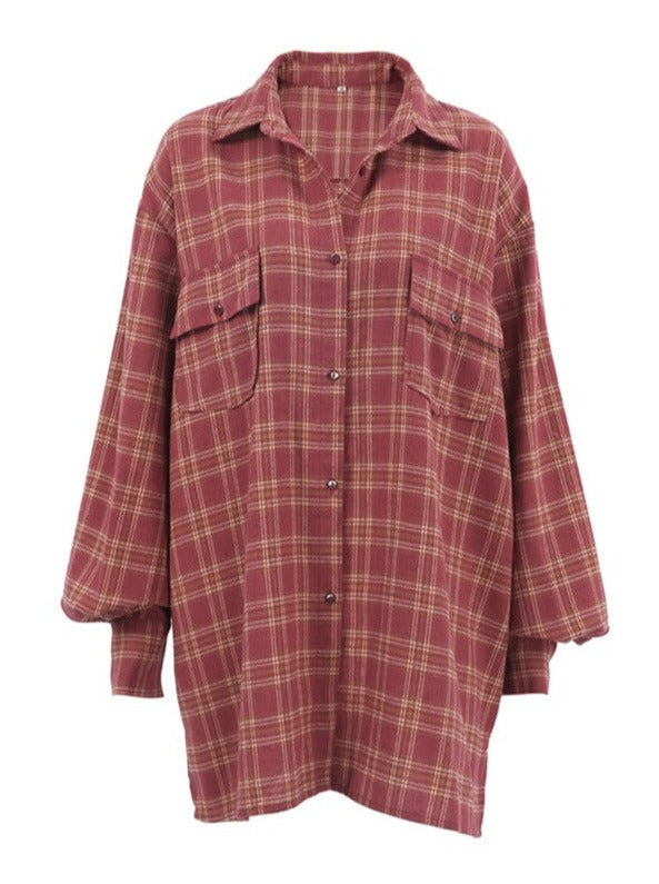 Loose Retro Scottish Plaid Long Sleeve Shirt