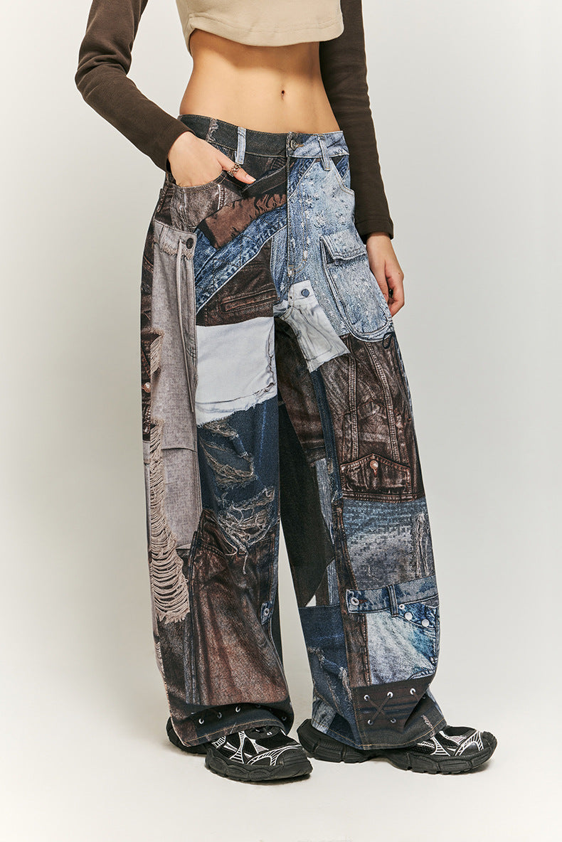 Pantaloni cargo a gamba larga patchwork