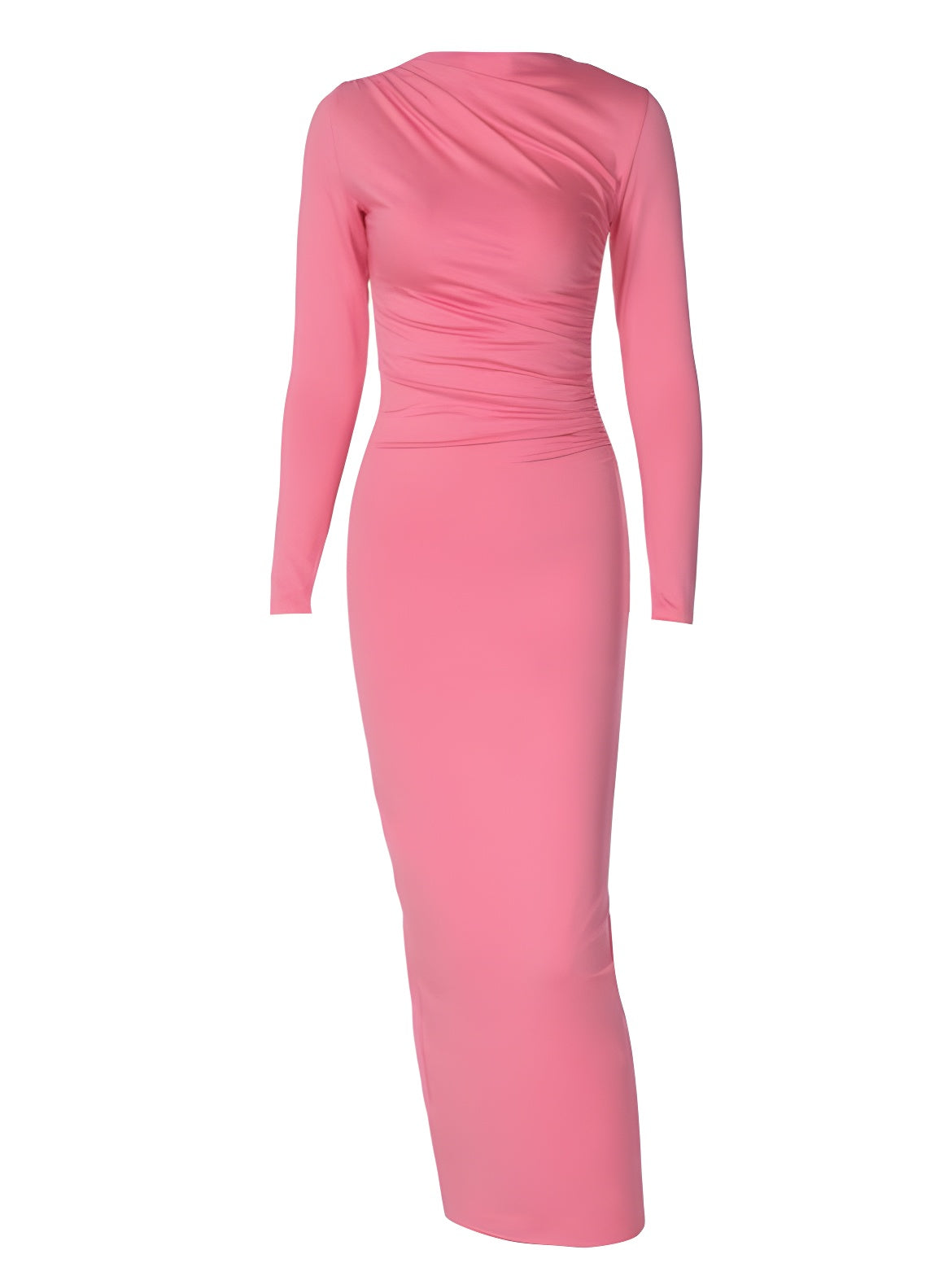 Solid Color Slim Pleated Long Sleeve Maxi Dress