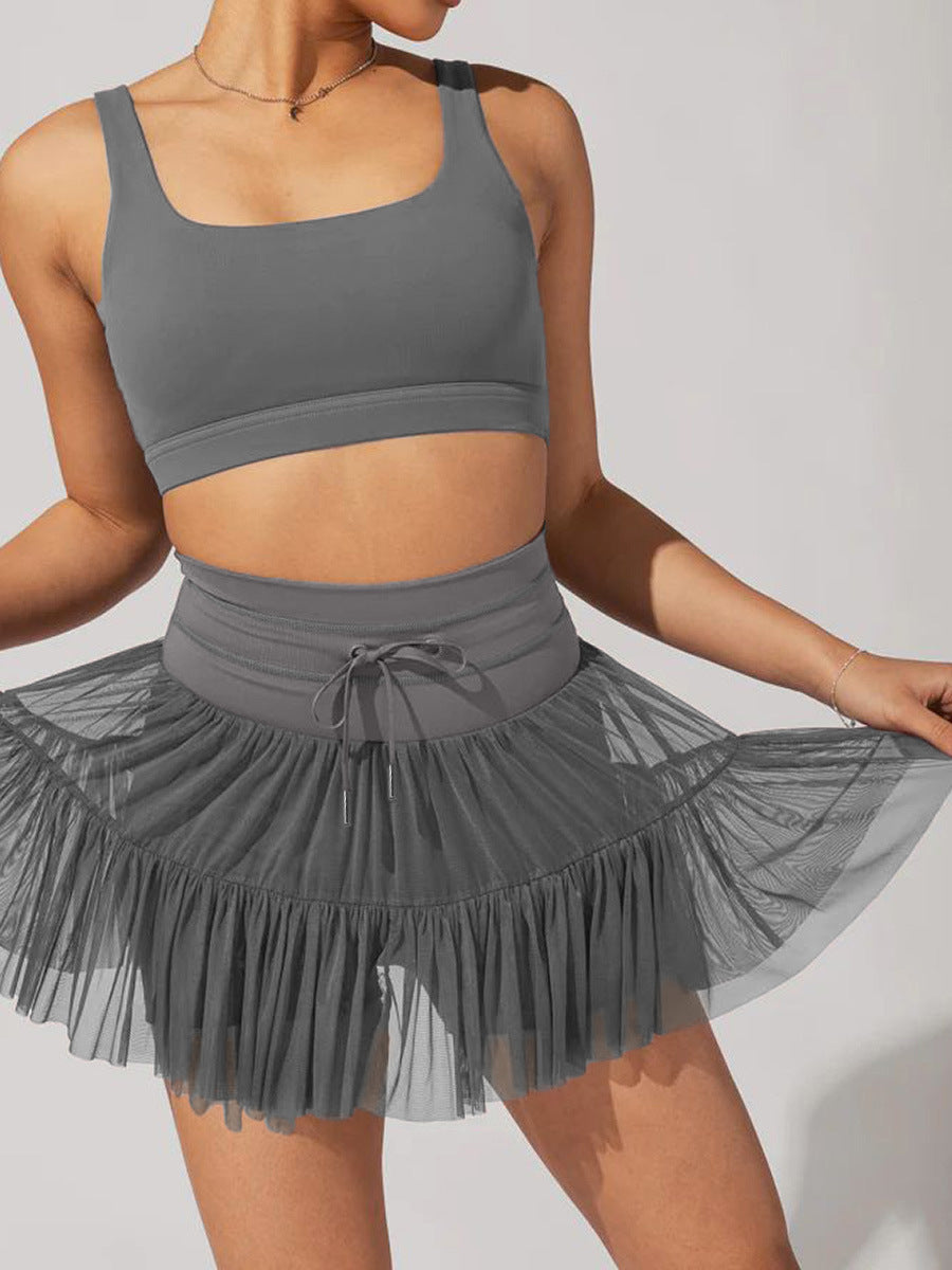 Gray High Waist Drawstring Pleated Skirt