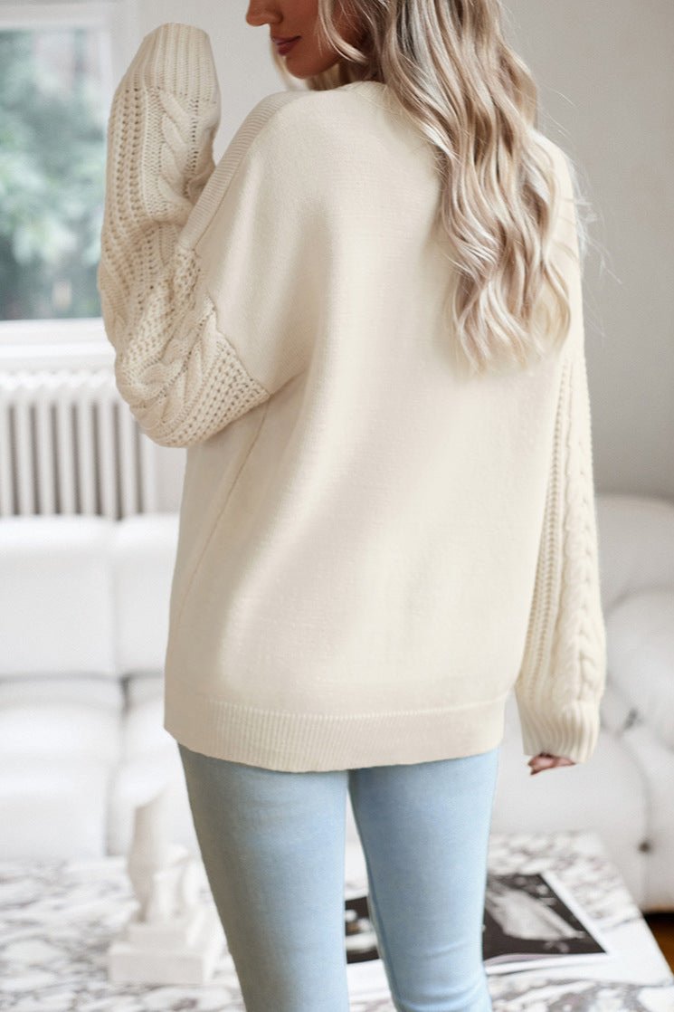 Maglione beige a maniche lunghe con scollo rotondo 