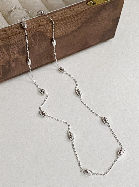 Sterling Silver Retro Beaded Clavicle Chain