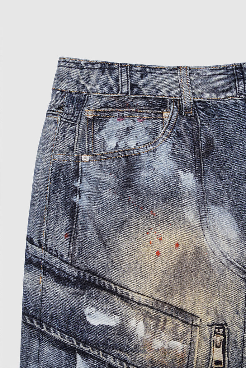 Pantaloni in denim a gamba larga ispirati al cargo