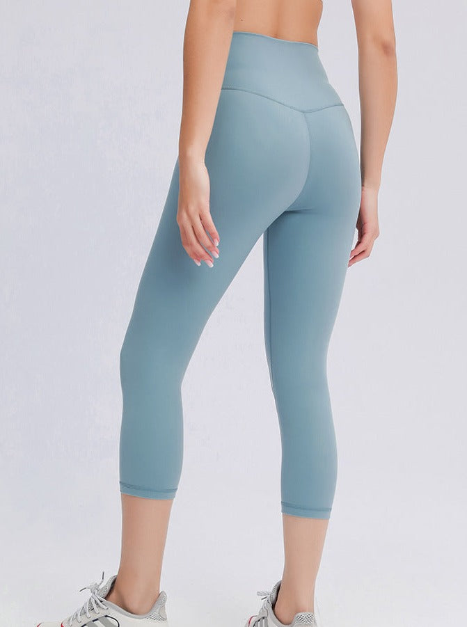 Pantaloni da yoga per esercizi a vita alta elasticizzati blu polvere 