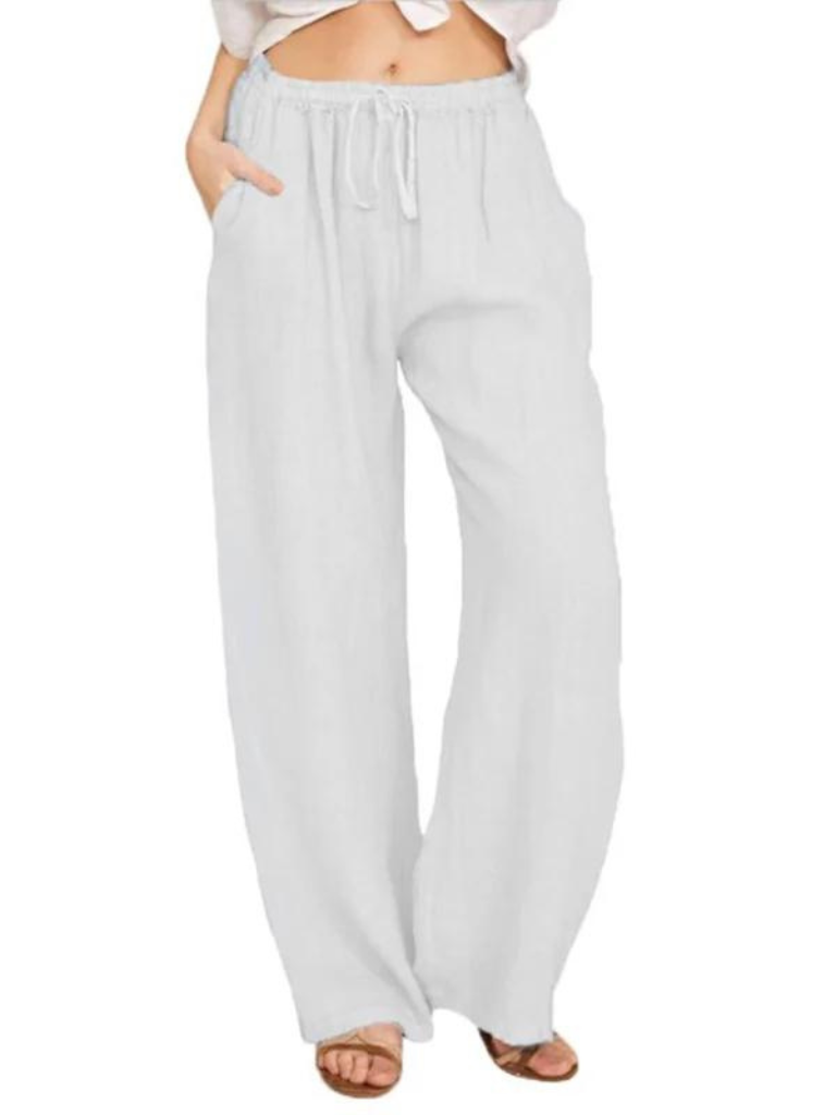 Pantaloni casual in cotone e lino con coulisse larghi 