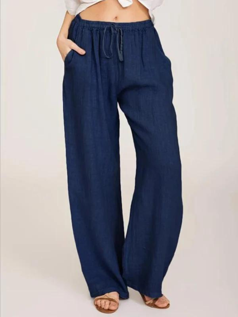 Pantaloni casual in cotone e lino con coulisse larghi 