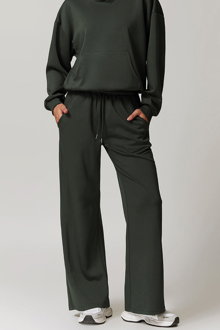 Women's Casual Wide-Leg Sweatpants in Dark Green for Everyday Comfort