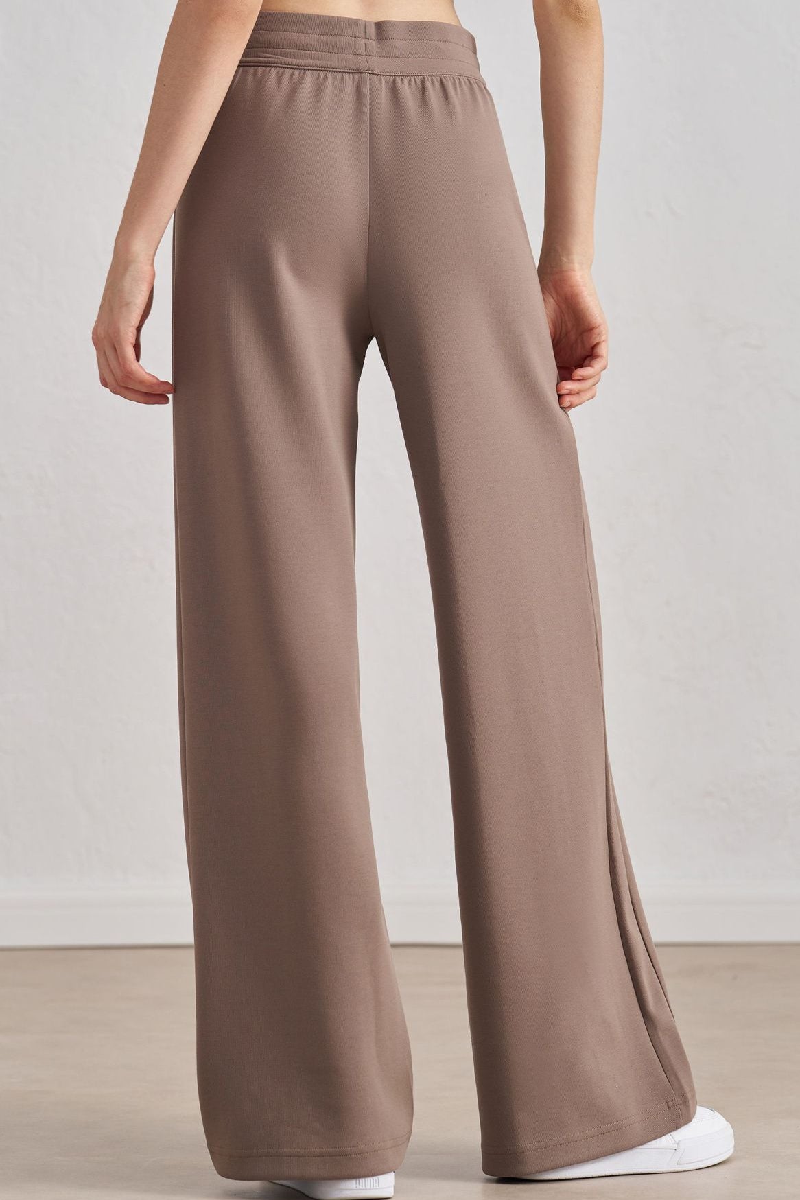 Women's Casual Wide-Leg Pants in Taupe with Drawstring Everyday Wear