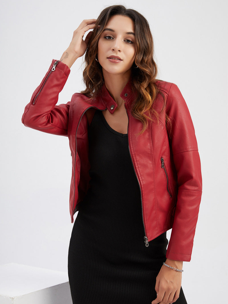 Damen Leder Faux Übergang Biker Jacke modisch